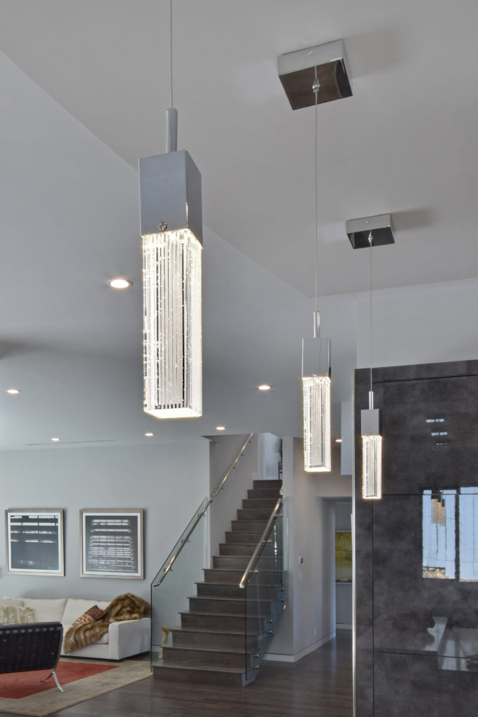 Fizz mini pendant proves that modern lighting adds personality to contemporary entryways.