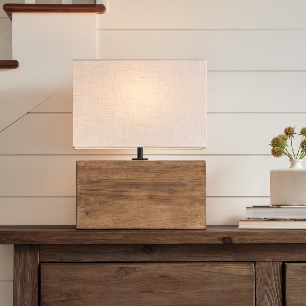 lamp with wood base and white shade