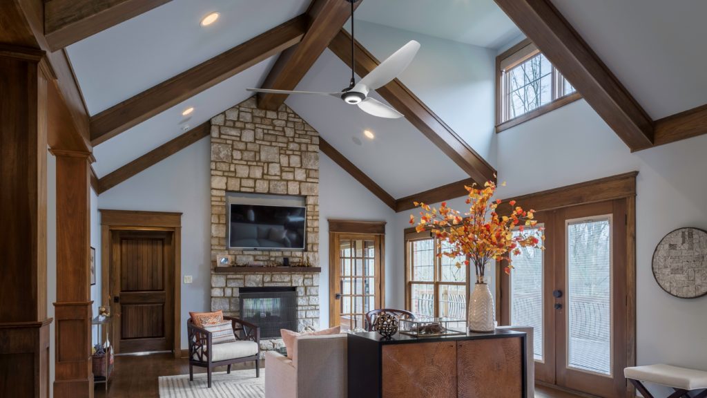 High Ceiling Fan And Lights Living Room