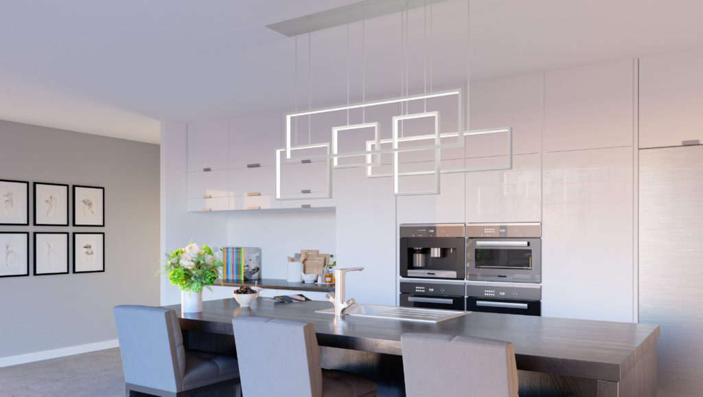 LED suspension light with rectangles and squares
